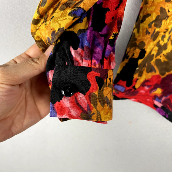 Carlisle Floral 100% Silk Top Womens 10 Blouse Colorful Bright Shoulder Pads - Picture 8 of 16